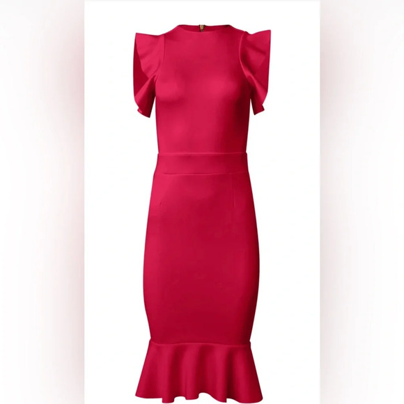 Red Ruffle Detail Dress - Picture 14 of 14